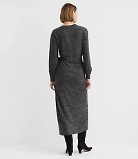 Sweater Knit Side Pleated Midi Wrap Dress