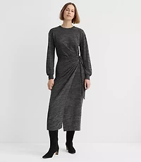 Sweater Knit Side Pleated Midi Wrap Dress