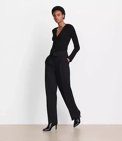 LOFT Versa Crepe Drape Foldover Waist Palazzo Pants