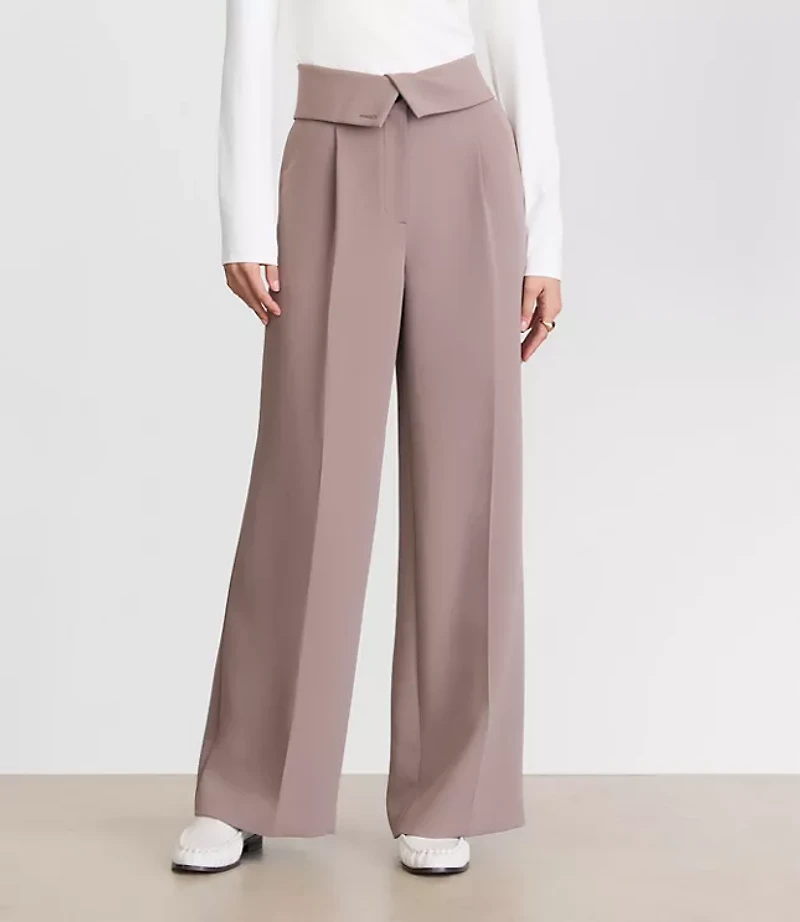 LOFT Versa Crepe Drape Foldover Waist Palazzo Pants