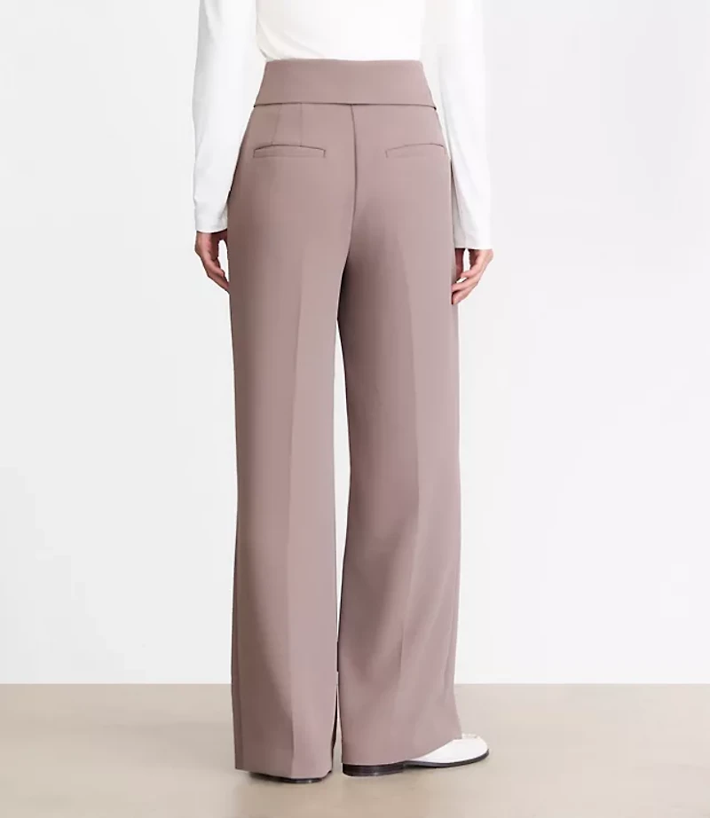 LOFT Versa Crepe Drape Foldover Waist Palazzo Pants