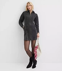 Seamed Denim Zip Mini Pocket Dress Washed Black