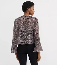 Snake Print Pintucked Bow Blouse