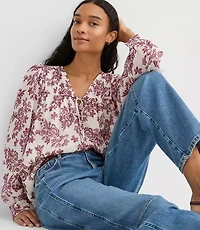 Geo Tucked Tie Neck Blouse