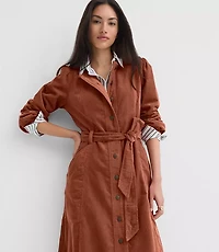 Corduroy Seamed Belted Midi Pocket Dress