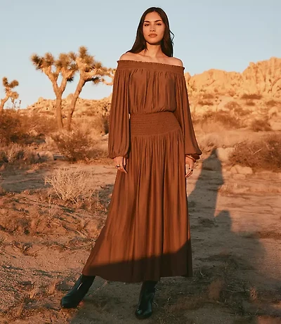 Shimmer Clip Off The Shoulder Maxi Dress