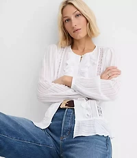 Floral Lace Trim Ruffle Blouse