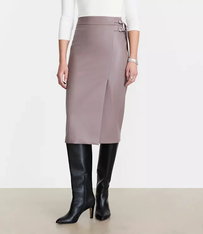 LOFT Versa Faux Leather Buckle Trim Midi Skirt