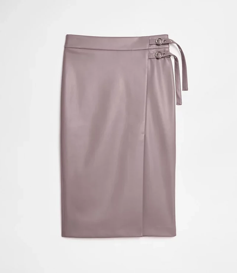 LOFT Versa Faux Leather Buckle Trim Midi Skirt