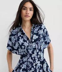 Paisley Pleated Midi Pocket Shirtdress