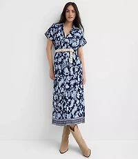 Paisley Pleated Midi Pocket Shirtdress