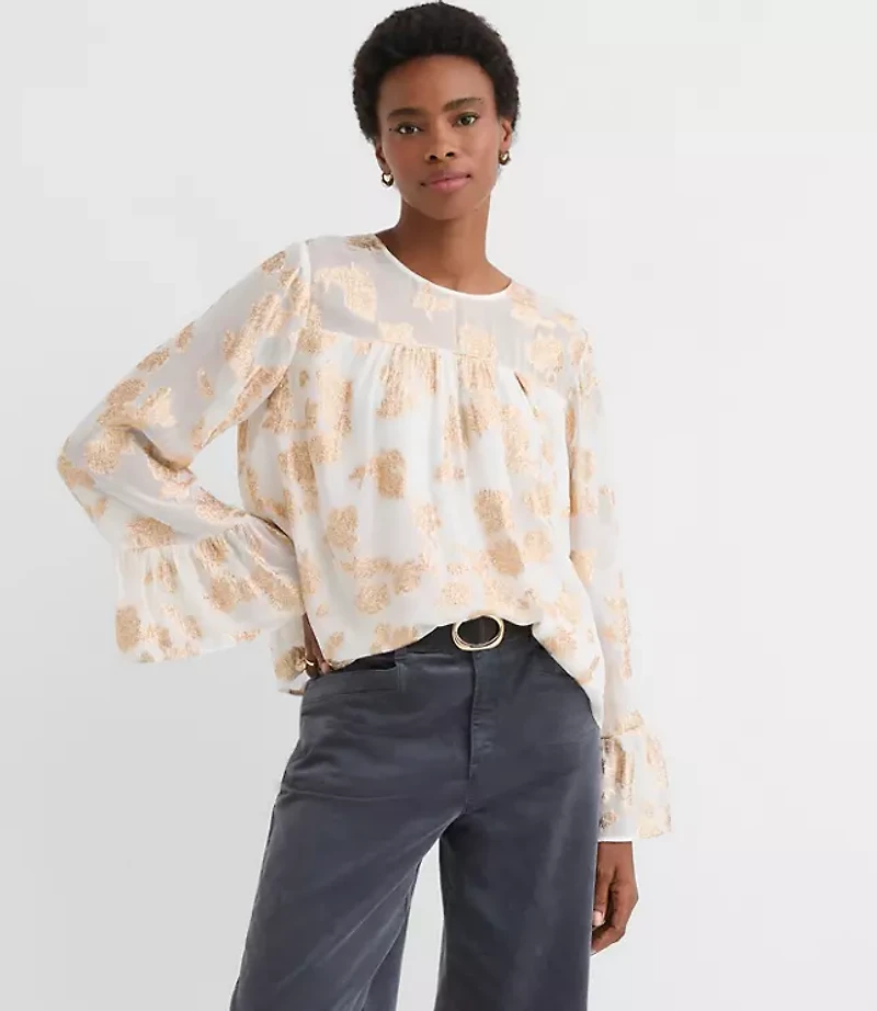 Shimmer Jacquard Ruffle Cuff Blouse
