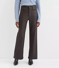 Coated High Rise Wide Leg Jeans Brown