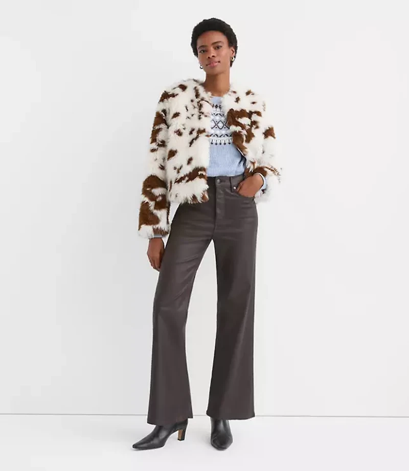 Coated High Rise Wide Leg Jeans Brown