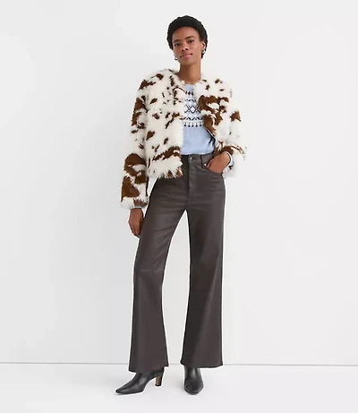 Coated High Rise Wide Leg Jeans Brown