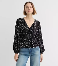 Dotted Pleated Peplum Blouse