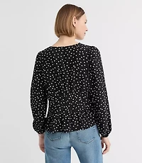 Dotted Pleated Peplum Blouse