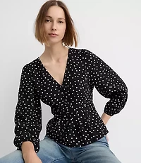Dotted Pleated Peplum Blouse