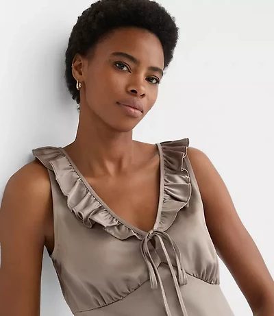 Satin Ruffle Tie Neck Cami