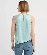 Petite Lace Trim Satin Sleeveless Top