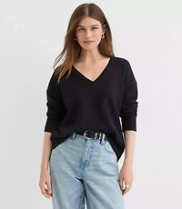 Petite Heathered V-Neck Relaxed Everyday Sweater