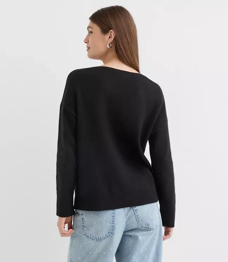 Petite Heathered V-Neck Relaxed Everyday Sweater
