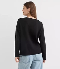 Petite Heathered V-Neck Relaxed Everyday Sweater