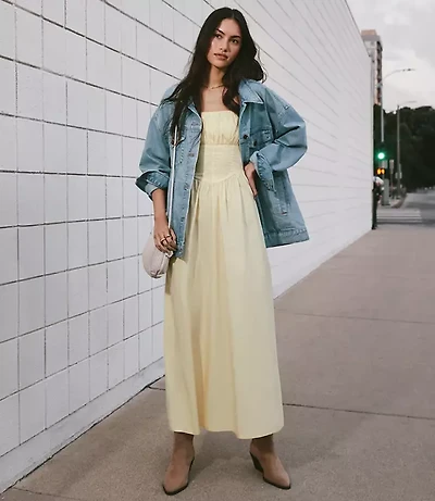 Poplin Bustier Midi Pocket Dress