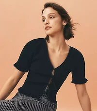 Ruffle Pointelle Bow Cardigan