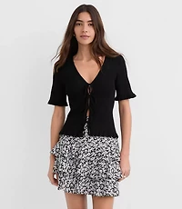 Ruffle Pointelle Bow Cardigan