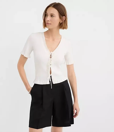 Ruffle Pointelle Bow Cardigan