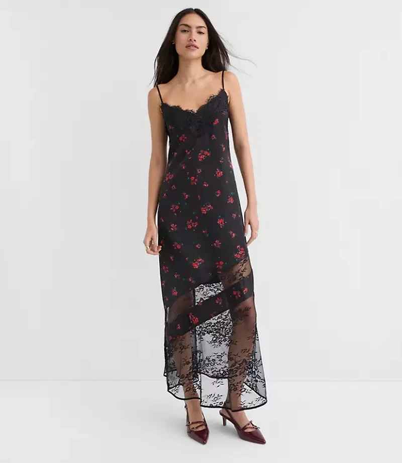 Petite Floral Chantilly Lace Maxi Slip Dress