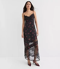 Petite Floral Chantilly Lace Maxi Slip Dress