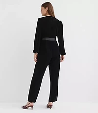Petite Velvet Wrap Jumpsuit