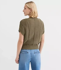 Pointelle Textured Short Sleeve Cardigan