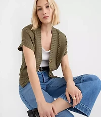 Pointelle Textured Short Sleeve Cardigan