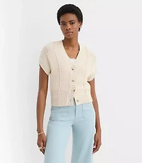 Pointelle Textured Short Sleeve Cardigan