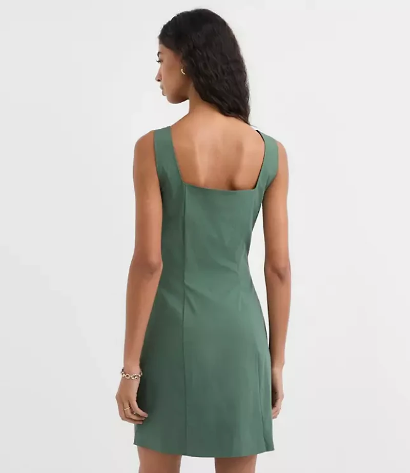 Pleated Stretch Poplin Square Neck Mini Dress