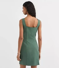 Pleated Stretch Poplin Square Neck Mini Dress