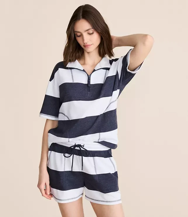 Lou & Grey Striped Cozy Cotton Half Zip Pocket Top