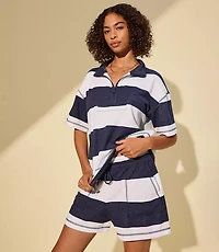 Lou & Grey Striped Cozy Cotton Half Zip Pocket Top