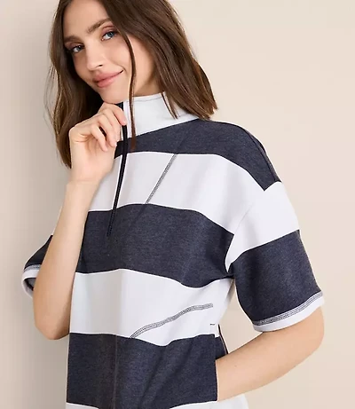Lou & Grey Striped Cozy Cotton Half Zip Pocket Top