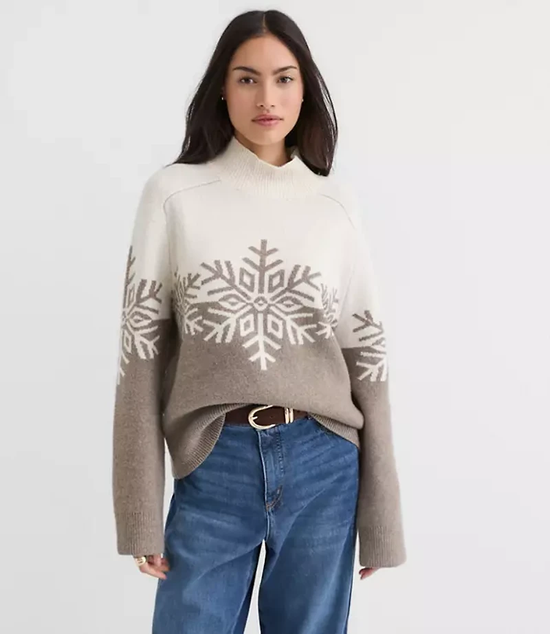 Petite Snowflake Modern Mock Neck Sweater
