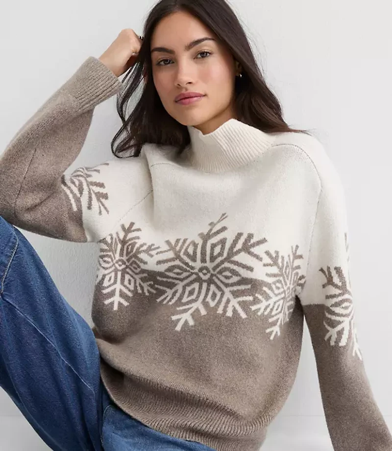 Petite Snowflake Modern Mock Neck Sweater