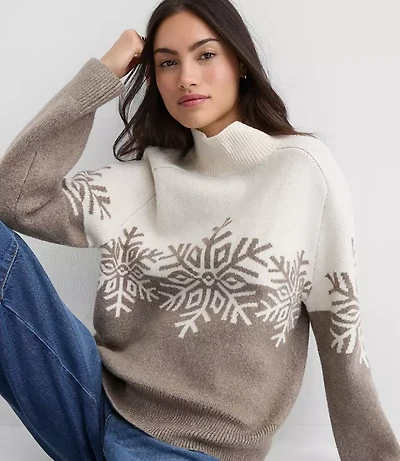 Petite Snowflake Modern Mock Neck Sweater