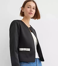 Tall Satin Bow Pocket Collarless Jacket