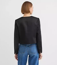 Tall Satin Bow Pocket Collarless Jacket