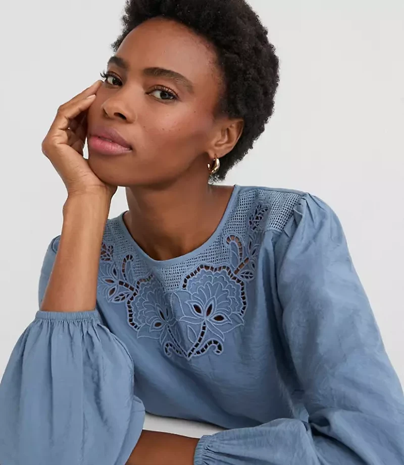 Petite Floral Embroidered Blouse