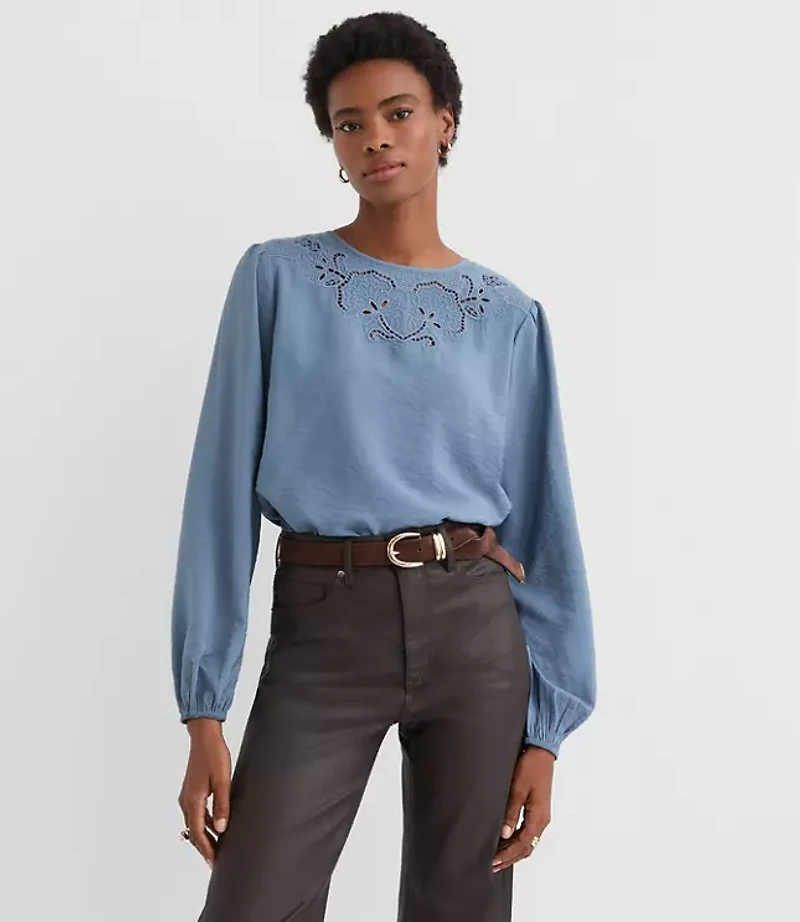 Petite Floral Embroidered Blouse