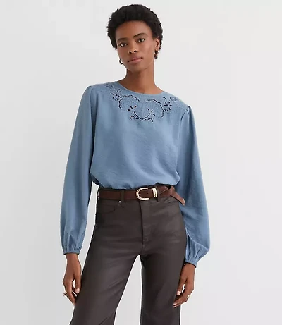 Petite Floral Embroidered Blouse